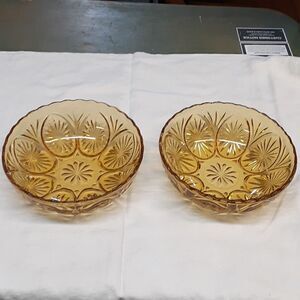 2 pc vtg. Medallion Pattern MCM Serving‎ Chip Large Bowls Anchor Hocking Indiana